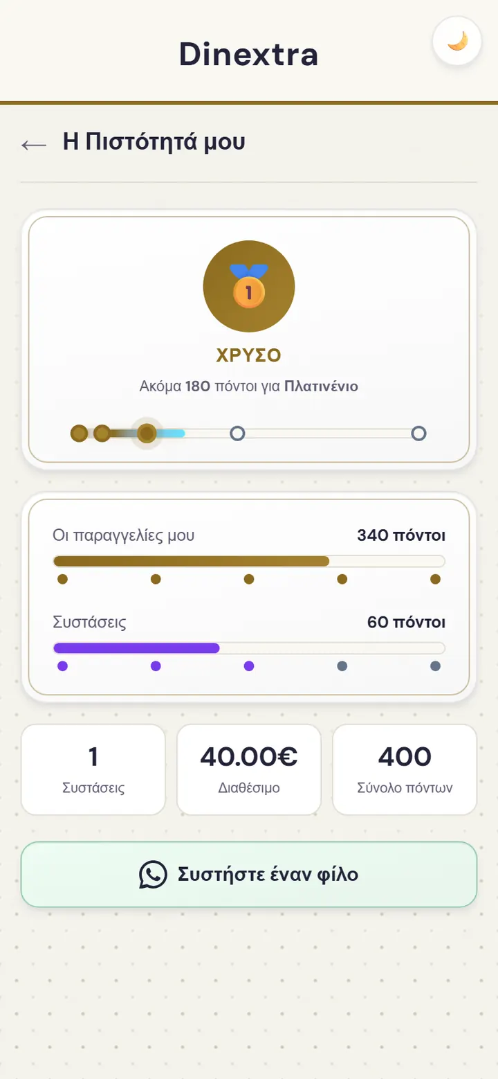 Οθόνη του προγράμματος επιβράβευσης
