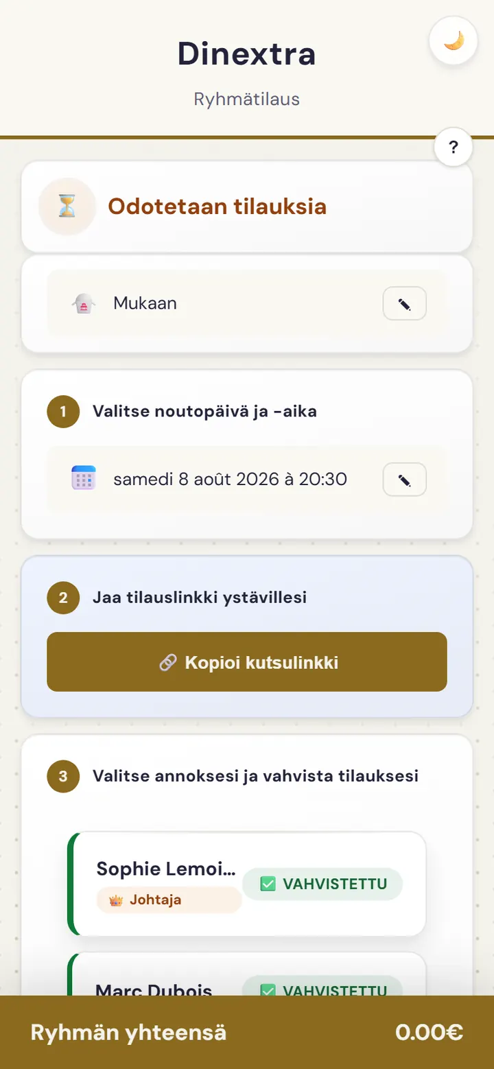 Ryhmätilauksen yhteenveto